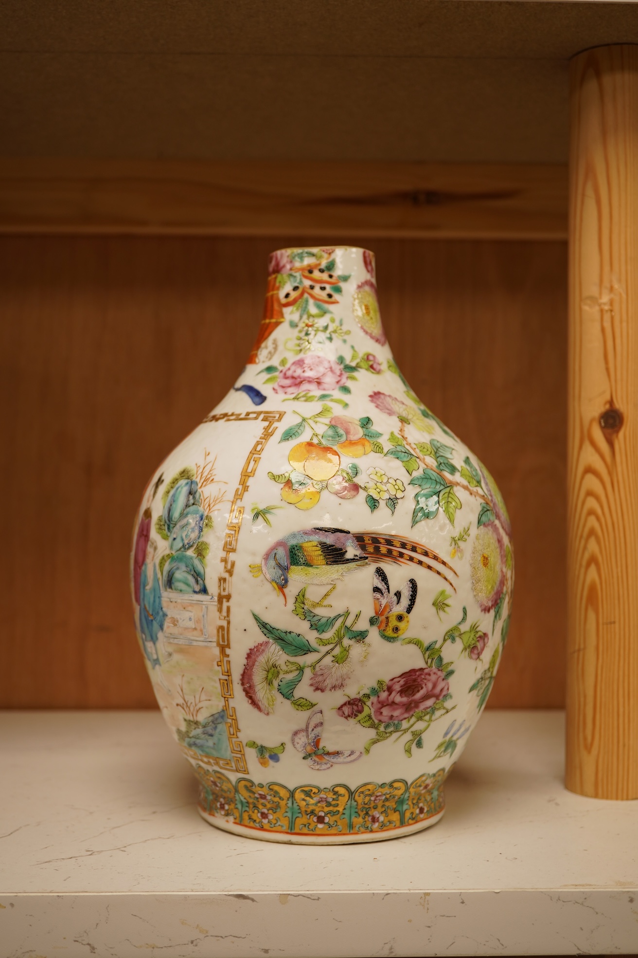 A 19th century Chinese famile rose vase, with an altered neck, 25cm high
